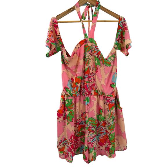 Gianni Bini Off the Shoulder Neck Tie Floral‎ Romper Size XLarge - Picture 1 of 10